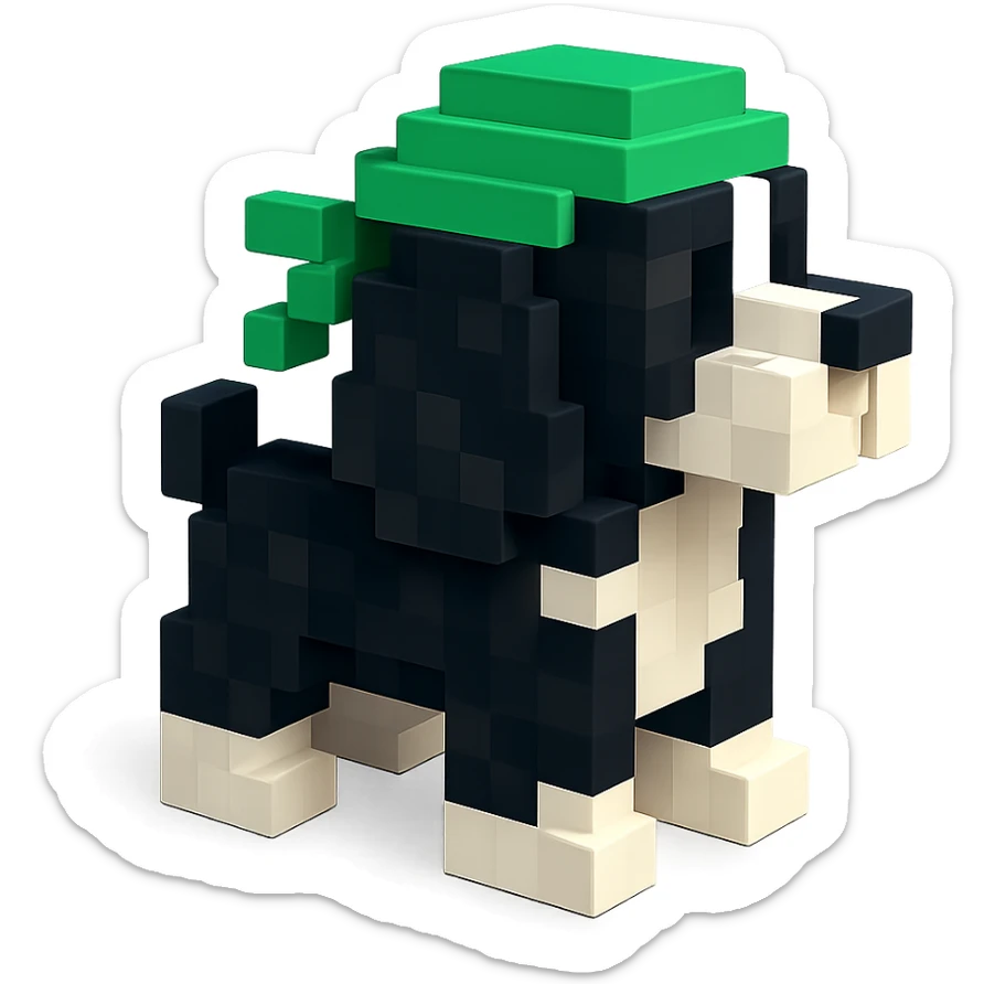 A black and white Russian Cocker Spaniel puppy wearing a green durag, facing right sticker