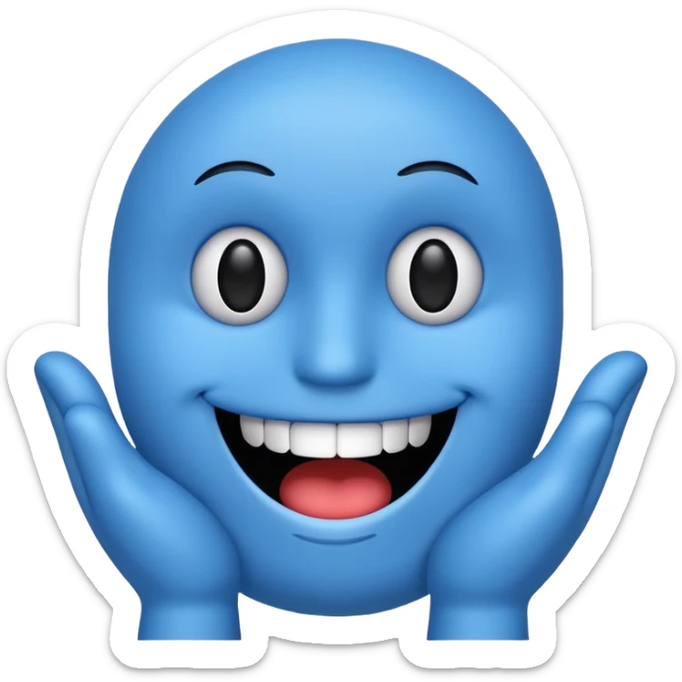 The word 67 that it's body is blue would eyes and smiley mouth and black hand and black mouth sticker