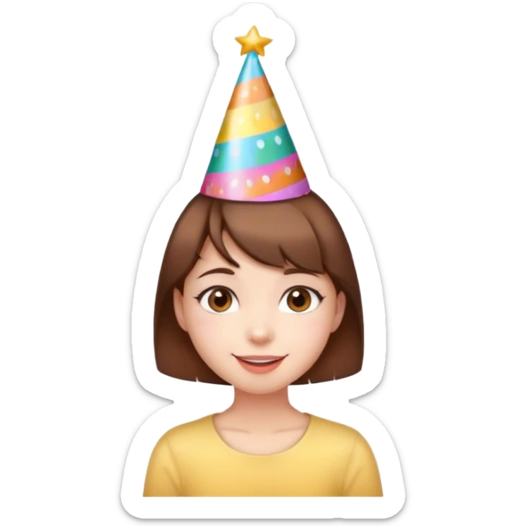 Birthday girl with short brown hair saying happy birthday sticker