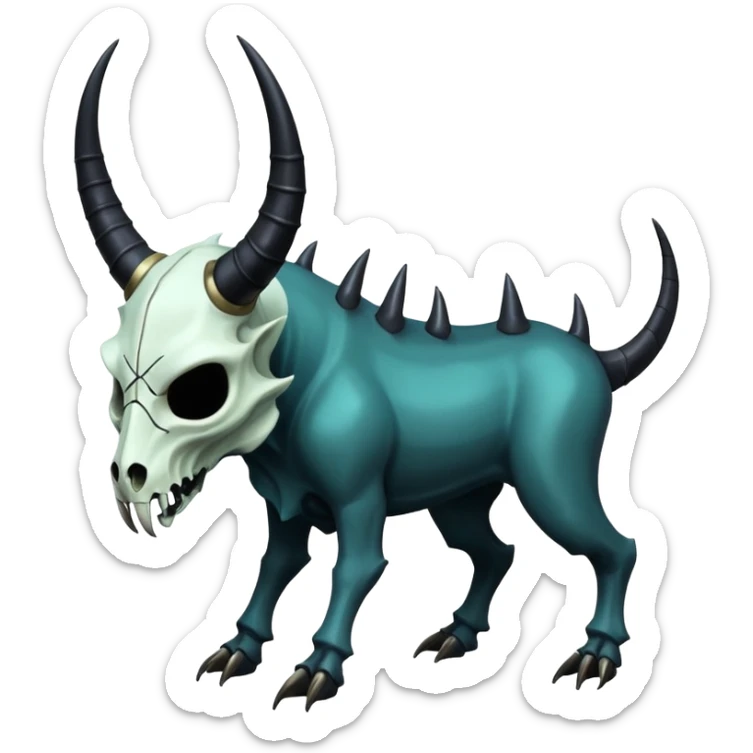 Shiny Dark Edgy  Inteleon-Amaura-Fakémon-hybrid-creature (full body) with a horned animal-skull-mask sticker