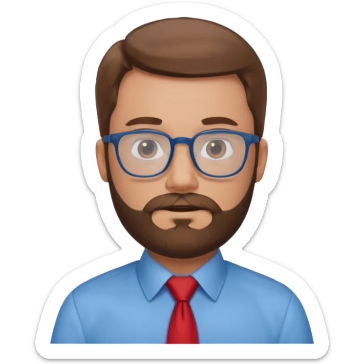 white-man-businessman-with-beard, brown hair, glasses, blue shirt, red tie sticker