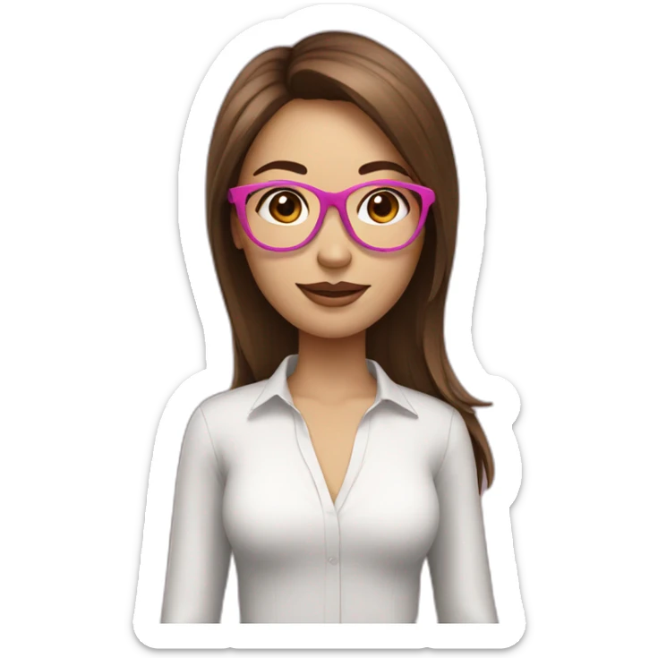 Graphic designer girl with brown hair in pink glasses sticker