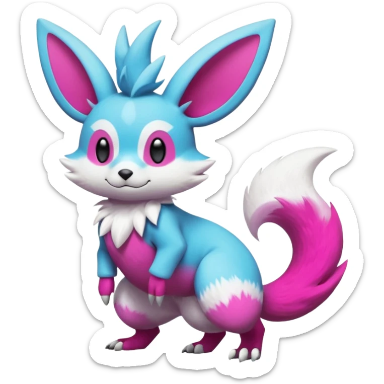 Cyan-Magenta-gradients Minccino-Zeraora-Emolga-Vernid-Sergal-fusion-hybrid-animal-creature, full body sticker