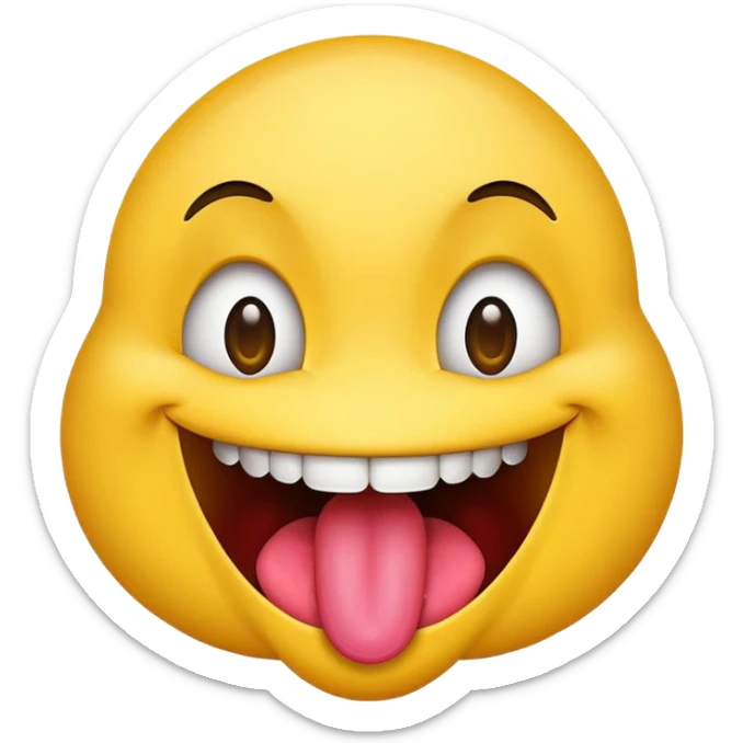 playful emoji, eyes wide open, big grin, tongue hanging out with drool, vibrant and expressive sticker