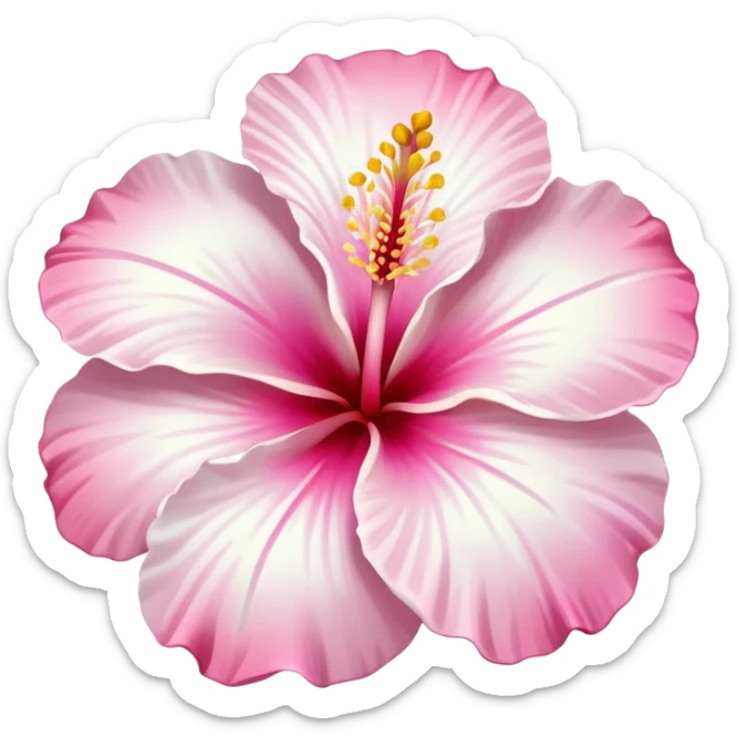 light white hibiscus flower with a pink centre in the style of apple emoji sticker