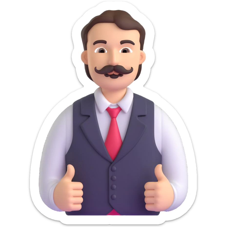 The neighbor character from Hello Neighbor game with mustache and vest sticker
