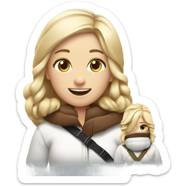 Two white girls, one with blonde hair and one with brown, extremely happy ski snowboard  sticker