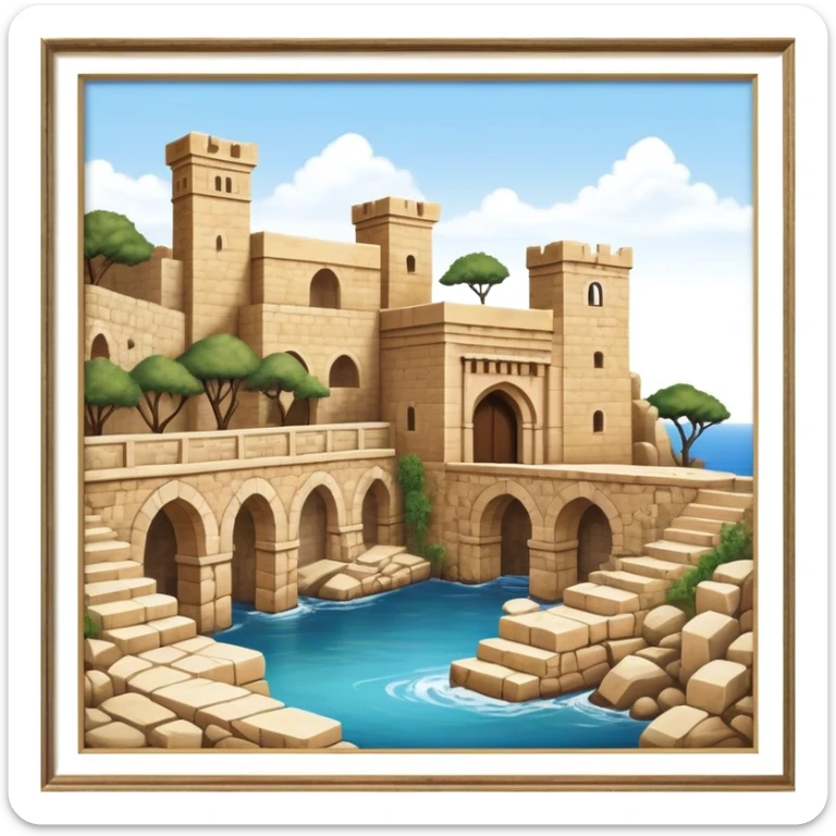 Cinematic Realistic Byblos Old City Landmark Emoji, depicted with ancient, weathered stone structures rendered with lifelike detail and nostalgic, warm lighting. sticker