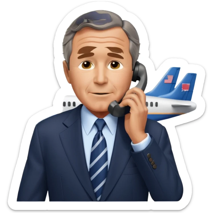  emoji of the world trade center with a plane crashed into it and george bush on a phone in front of them sticker
