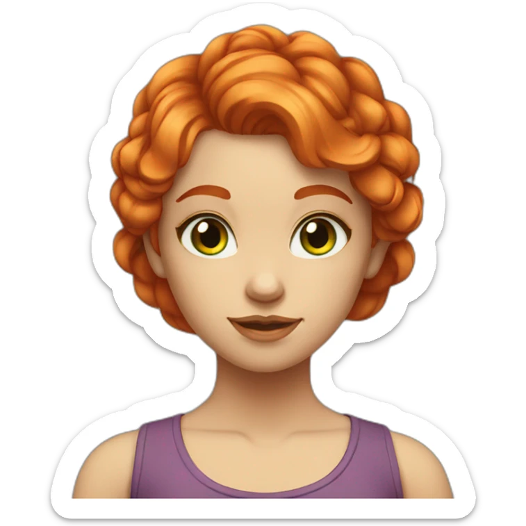 girl orange-red hair up to shoulders brown-green eyes sticker