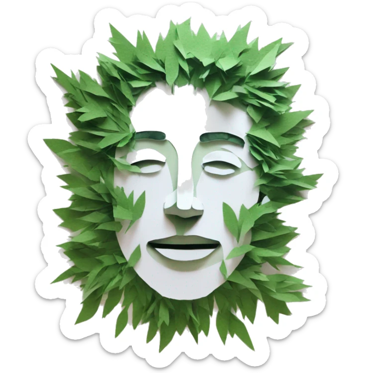 Person face portrait smoking chill made entirely of paper cuttings and 420 leaves sticker