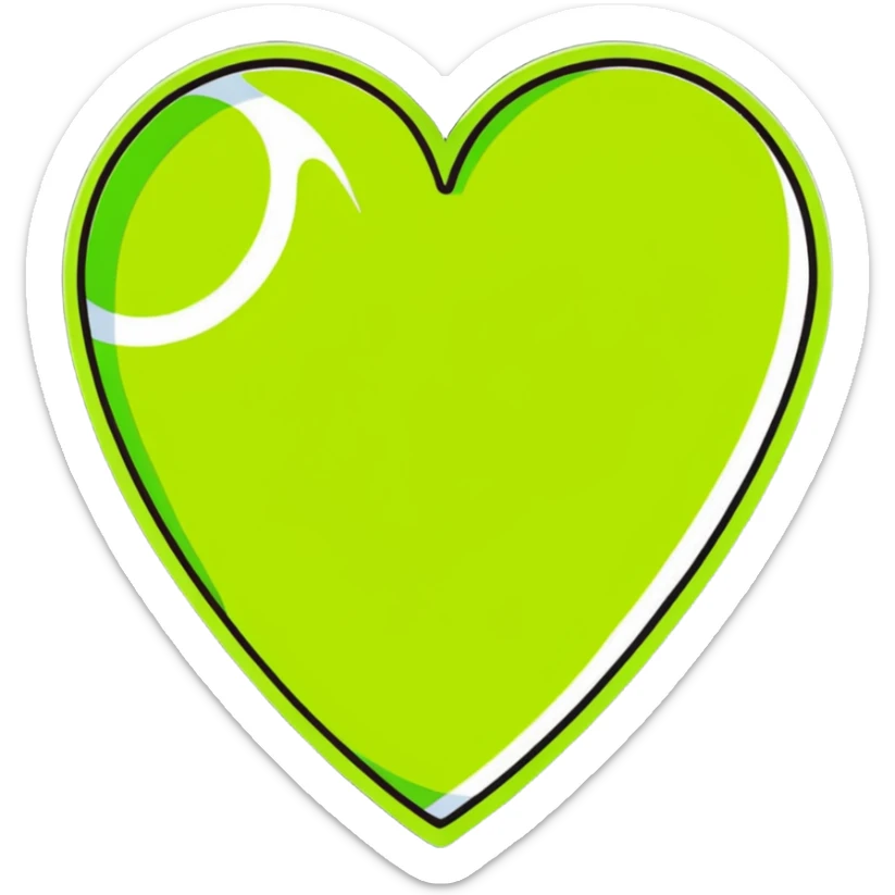 heart shape made with tennis ball material, green fuzzy felt with white curved lines sticker