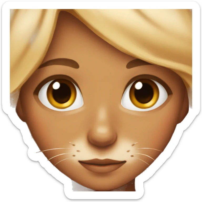 Girl with brown eyes with blonde balayage with an orange fluffy cat sticker