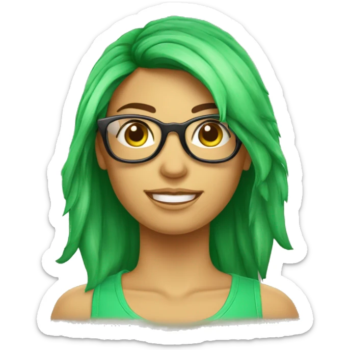 Chica con pelo largo ondulado con gafas de sol en la cabeza y ojos verdes  sticker