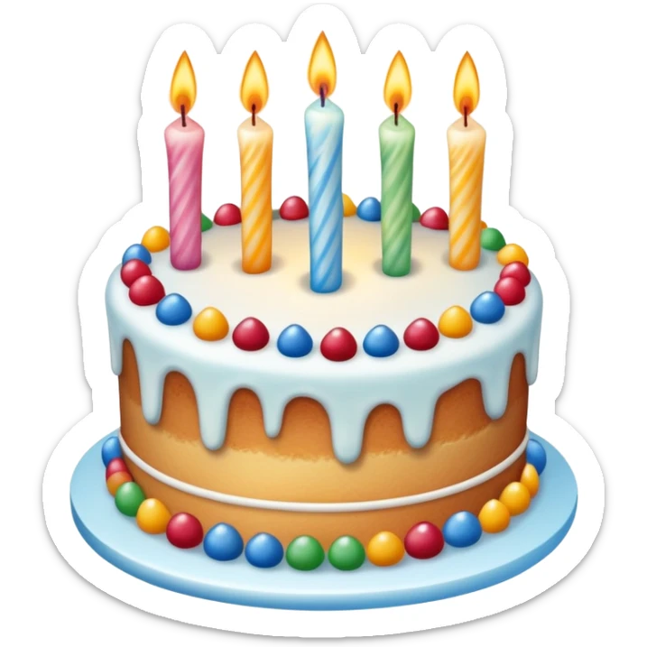 Beautifully decorated whole birthday cake with frosting and candles on top sticker