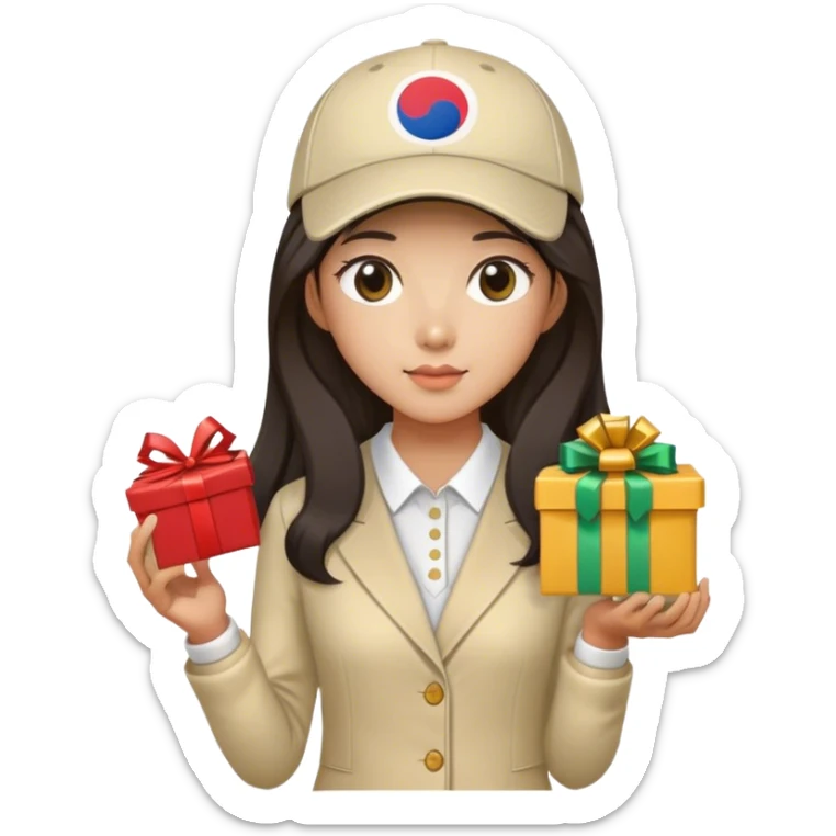 Long dark hair Korean Female Golf player with gift and nice outfit sticker