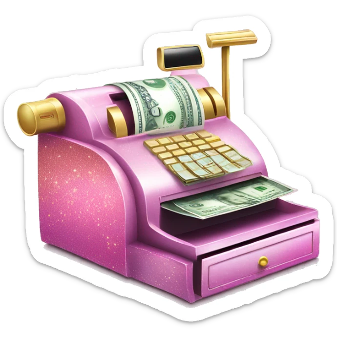 Pink ombré cash register with glitter and money and receipt  sticker