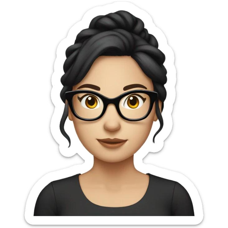 27-year-old white woman with glasses and black hair tied up sticker