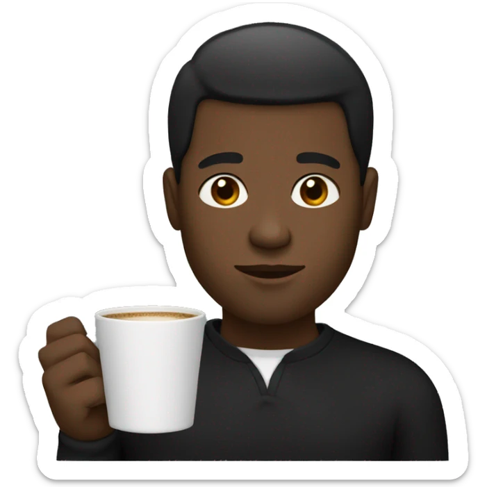 Black man with short hair wearing a black shirt holding a cup of coffee sticker