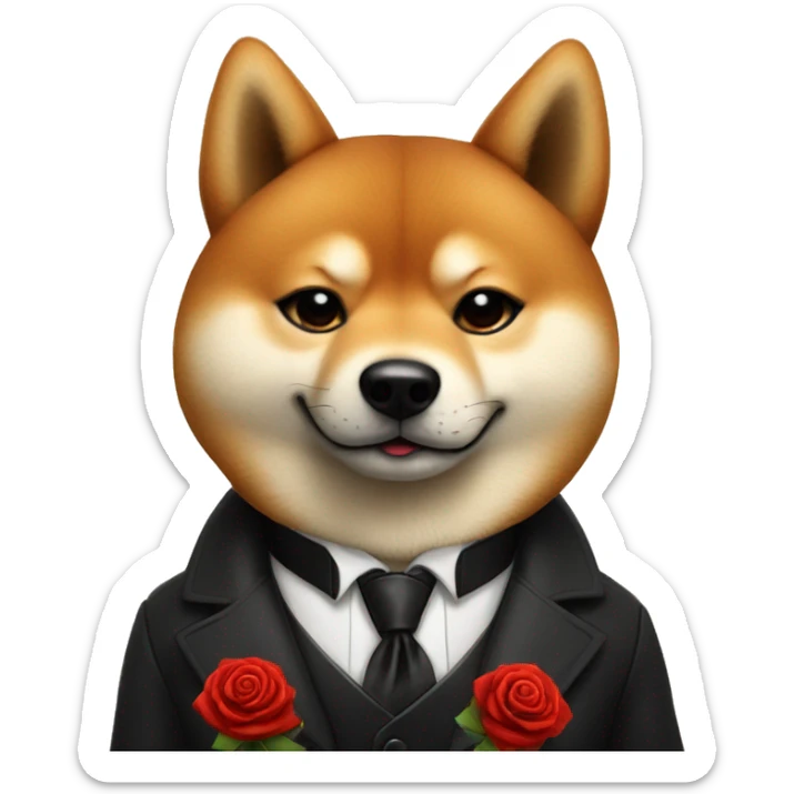 un shiba godfather avec une rose rouge sur le costume qui fait un pouce sticker