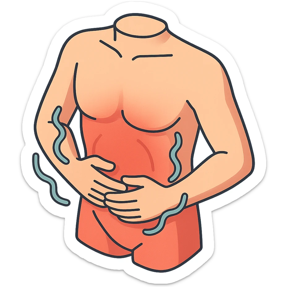 stomach with pain, hands holding stomach, waves of pain, detailed shadows and highlights, no face or legs, transparent background sticker