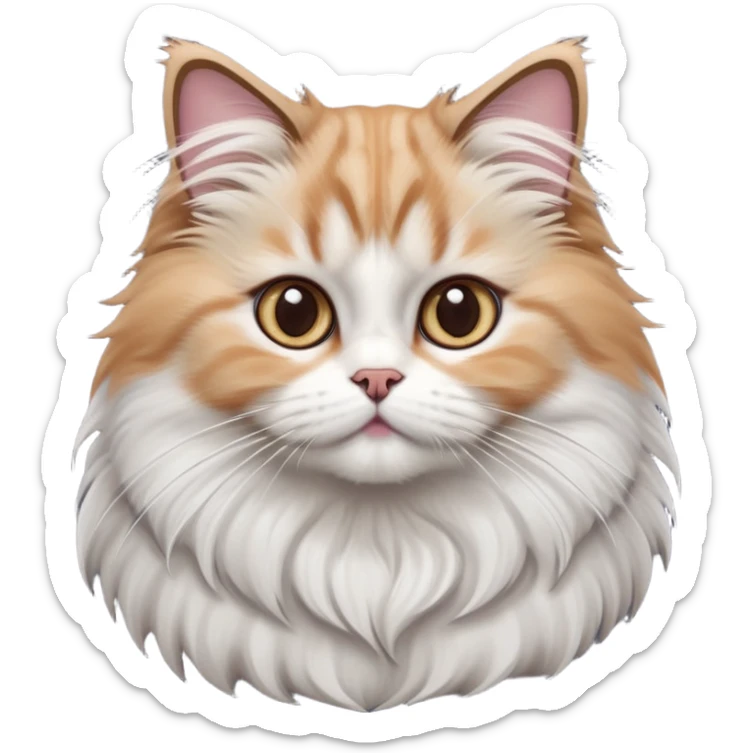 cinematic-adorable-big-eyed-fluffy-ragdoll-cat-portrait-emoji,-head-tilted-playfully-with-a-sweet-expression,-fluffy-white and grey-fur,-simplified-yet-irresistibly-cute-features-with-large,-expression, solid ginger persian cat sticker