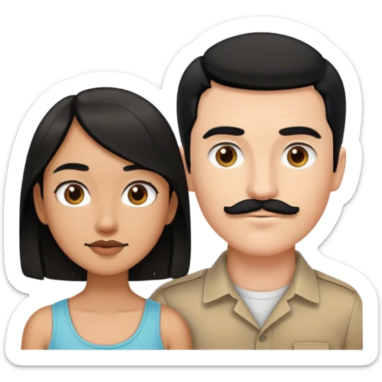 White man black hair and light moustache tall and short tan girl brown woth light brown hair young couple  sticker