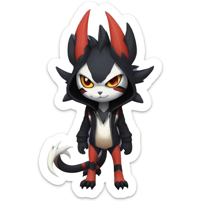 Cool Anthro Black Noivern-Absol-Litten-Pokémon with edgy stripes hoodie spiked collar punk Full Body sticker