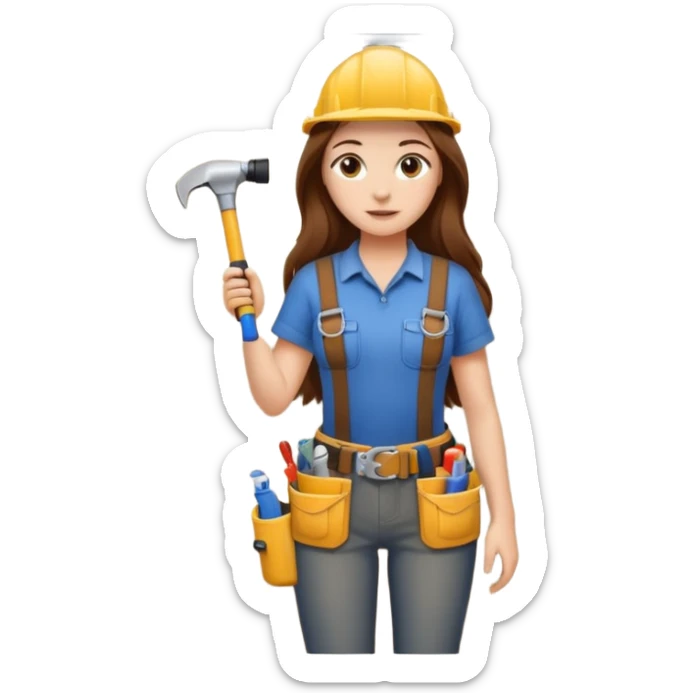 beautiful girl with long brown hair constructing new bathroom area with new shower and amenities  sticker