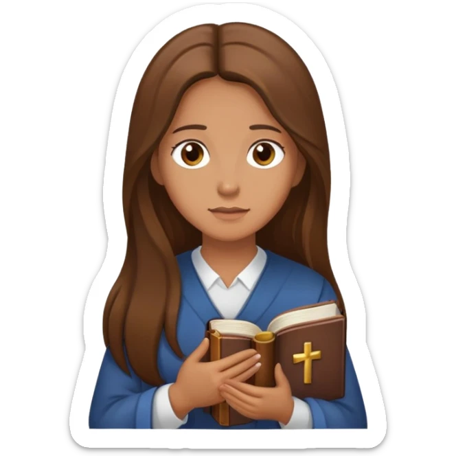 Women with longe brown hair, hazel eyes and a bible in her hands. The women has been praying.  sticker