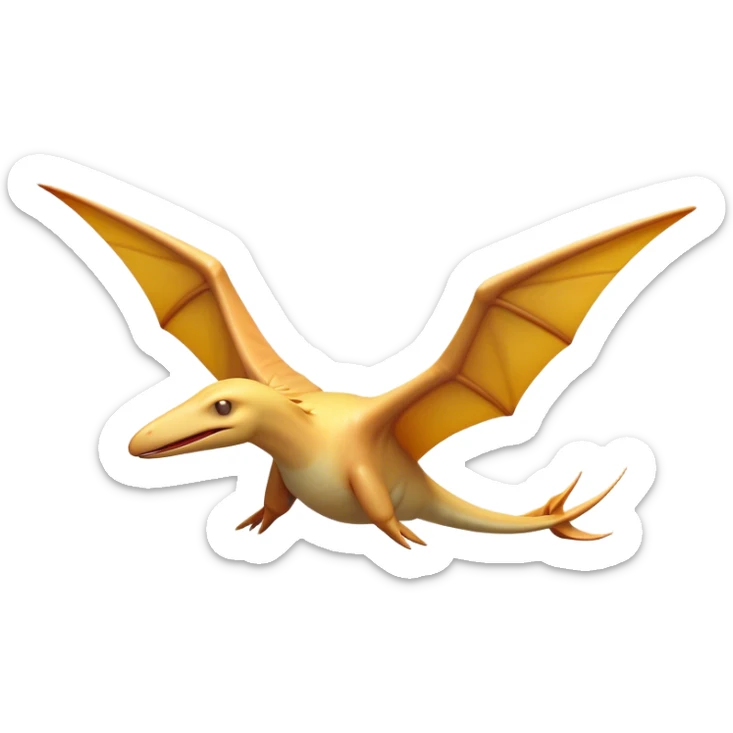 Beautiful and Majestic Pterodactyl Portrait Emoji, Head and body rendered in serene repose with a gentle, content smile, showcasing a slender, aerodynamic form with expansive wings gently folded and eyes softly closed in tranquil slumber, Simplified yet exquisitely endearing features, highly detailed, glowing with a soft, drowsy celestial light, high shine, relaxed and utterly majestic, stylized with an air of timeless aerial splendor, soft glowing outline, capturing the essence of a beautiful and majestic Pterodactyl that embodies the pure grace of prehistoric flight! sticker