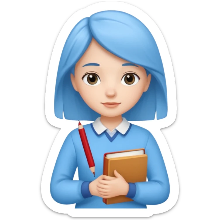cute girl, glass, smart, Sky-blue colored clothing,
holding a book in one arm and a pen in the other hand. sticker