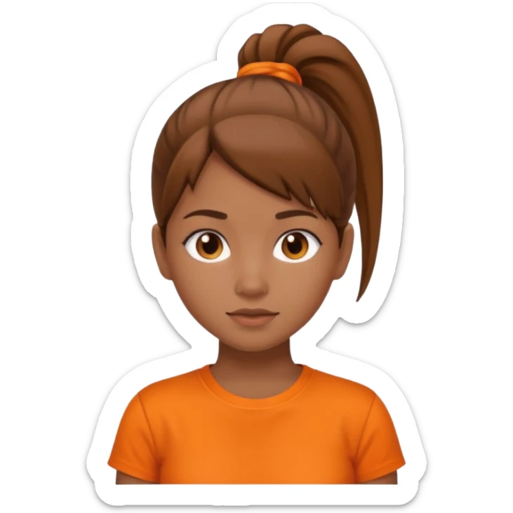 brown haird medium tone skin girl with ponytail and orange shirt sticker
