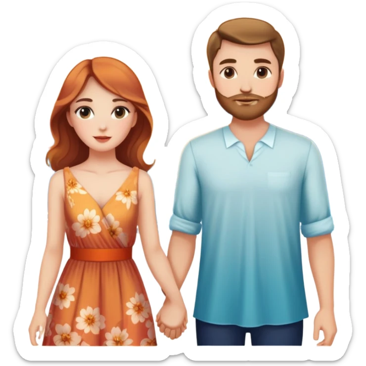 Elegant girl with a beautiful flowy dress and clean girl makeup and man together in Montenegro sunset holding hands  sticker