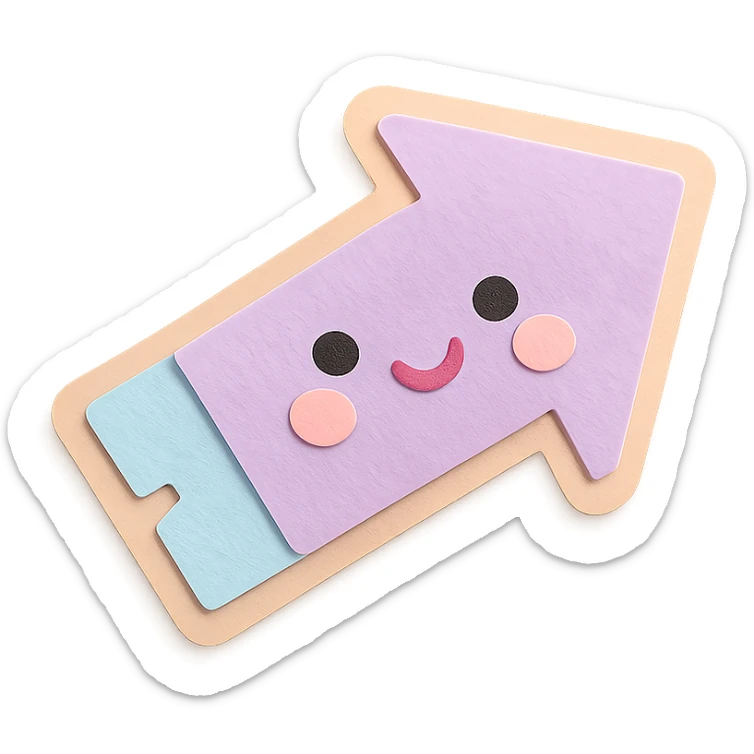 soft pastel kawaii arrow sticker in soft baby colors, paper craft style sticker