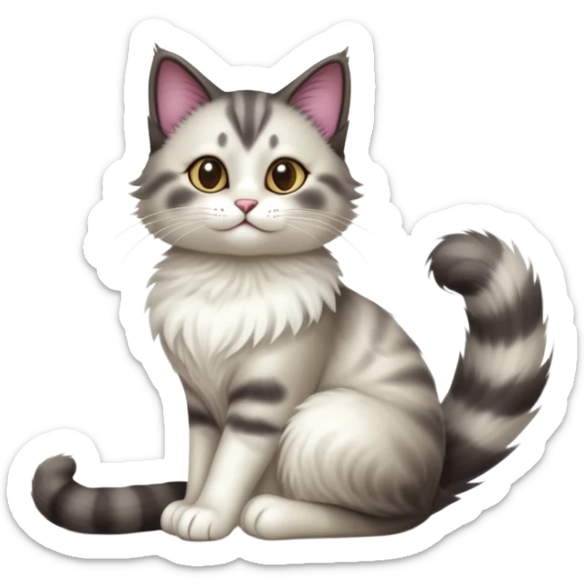 cinematic-[showshoe cat]-realistic-full-body-sitting-emoji,-tail-curled-playfully-around-its-paws,-head-tilted-dramatically,-fluffy-fur,-simplified-yet-realistic-focused-features,-highly-detailed,-glowing-with-an-almost-sarcastic-glow sticker