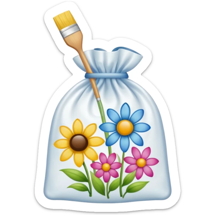 sac plastique noué et gonflé pour tamponner la peinture et créer de magnifiques fleurs colorées. sticker