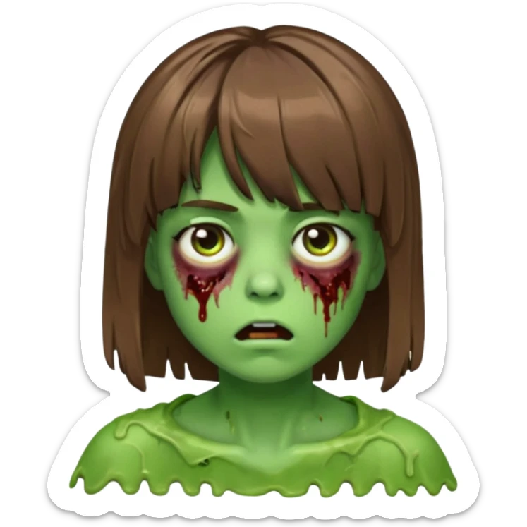 zombie slime youthful face, messy brown hair in fringe haircut, closed mouth, without wrinkles sticker