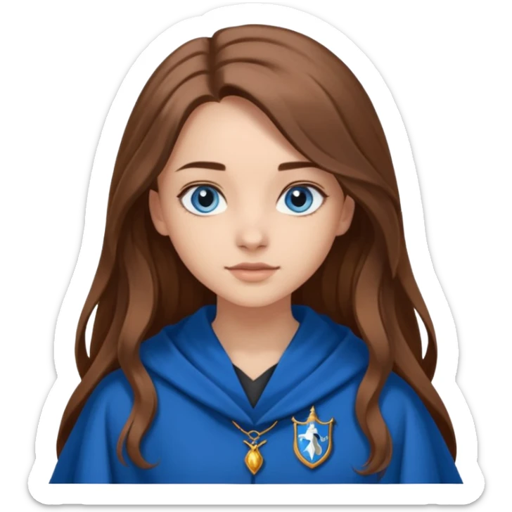 gorgeous Girl with light skin, blue eyes, long brown hair, wears a ravenclaw robes  sticker