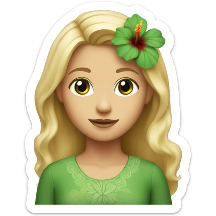 Blonde haired girl with green eyes one red hibiscus flower in her hair sticker