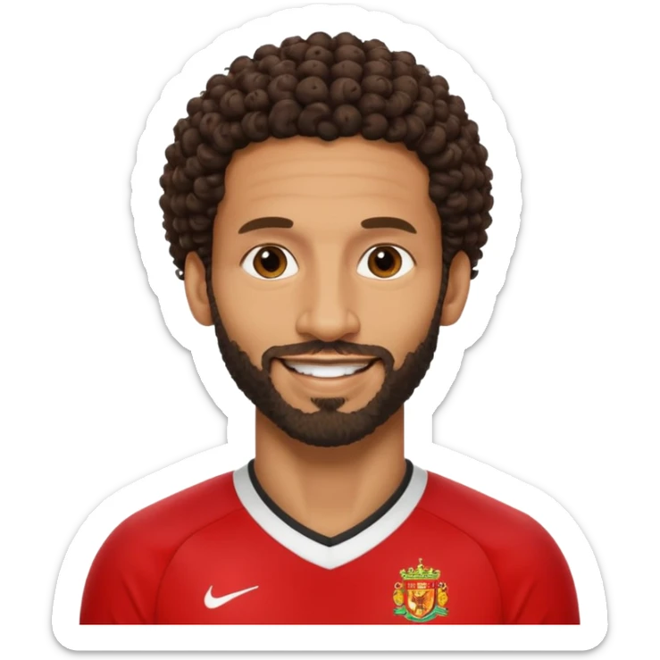 smiling Black British footballer with tight curly hair and trimmed beard, inspired by Apple emoji style, Rio Ferdinand sticker