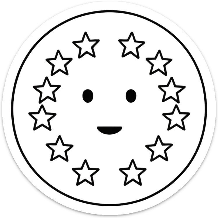 Can u make a emoji with 15 stars in a circle no face no nothin just lines and nothing in the middle and the stars have nothing it in too just lines black and white sticker