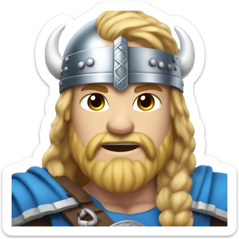 Viking, blue clothes, light blonde hair, silver helmet, blue eyes, muscular sticker