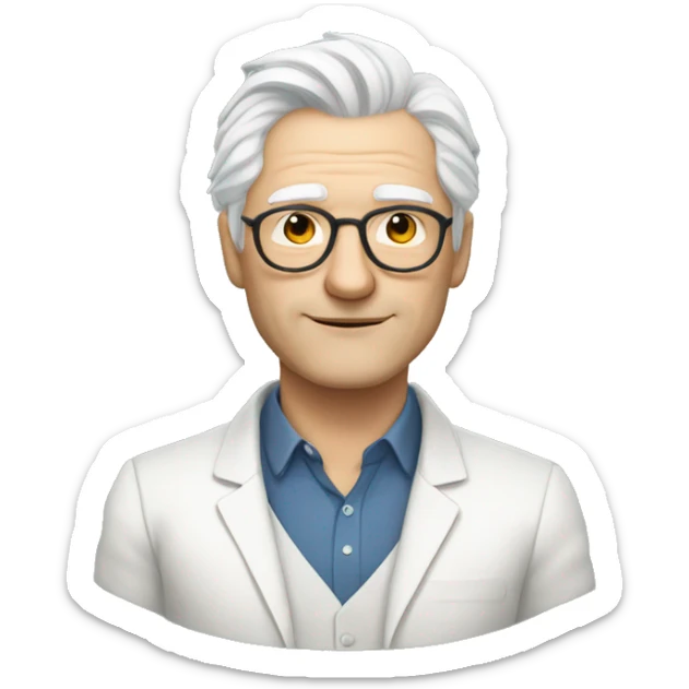 therapist, handsome swiss man with white hair, looking like nietzhce and freud sticker