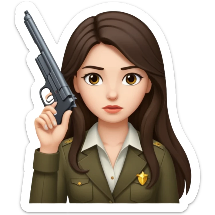 A brunette with long hair girl who is about to kill herself witha gun pointed at her temple sticker