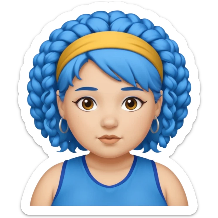 curly fat girl with blue hair and headband, sportsy sticker