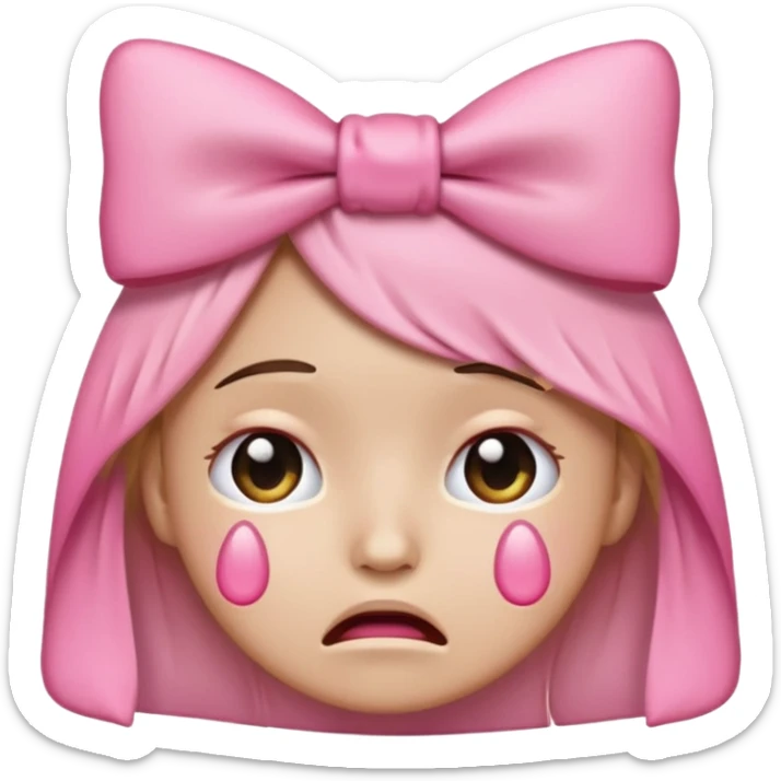 crying emoji face with a pink bow like the one in the pink bow emoji sticker