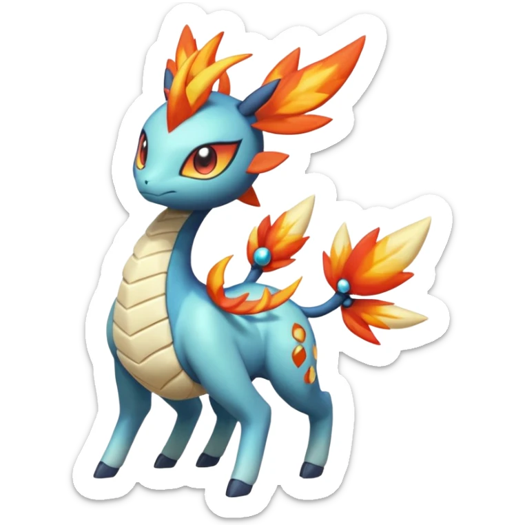 loopy honey-dipped buzzing bumbling fuzzy cute fiery ivy-hydro-Meloetta-Dialga-Salamence-Giratina-Rapidash-Pokémon-Fakémon-fusion-hybrid-creature sticker