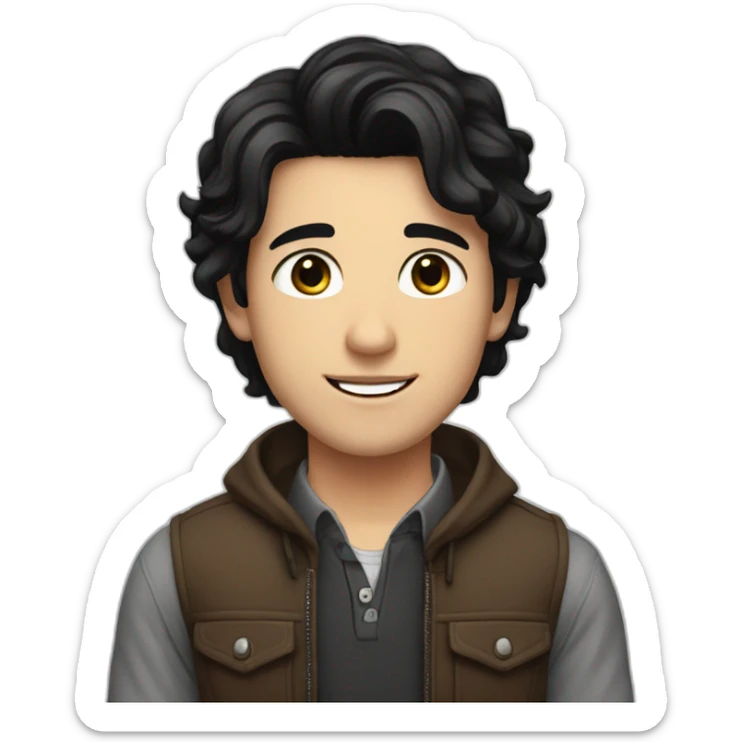 A beautiful white boy with black hair, brown eyes, and beautiful clothes, thanking someone   sticker