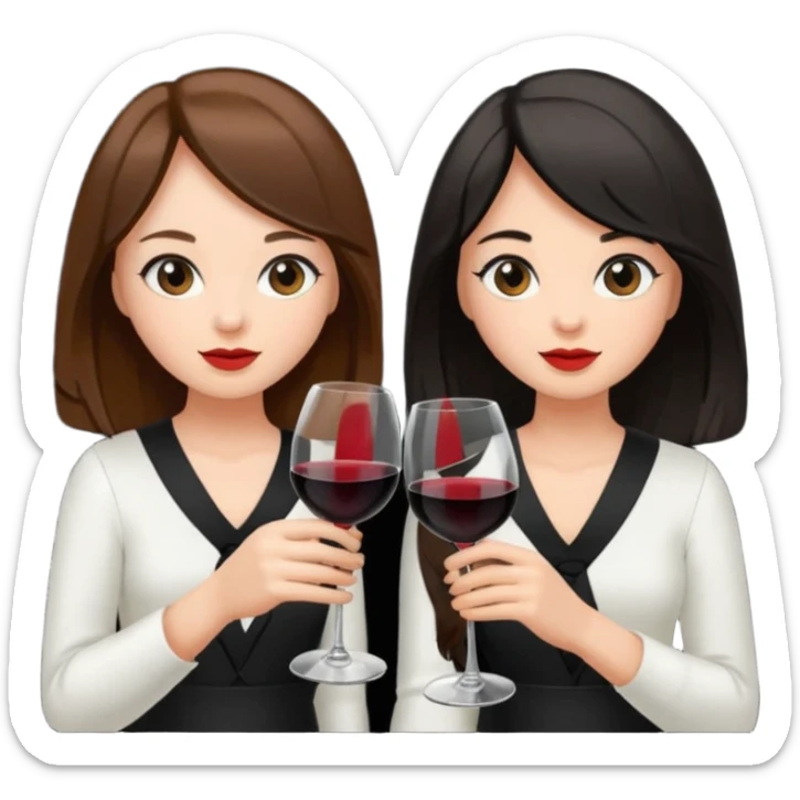 2 girls in black drinking wine with brown hair and black hair  sticker